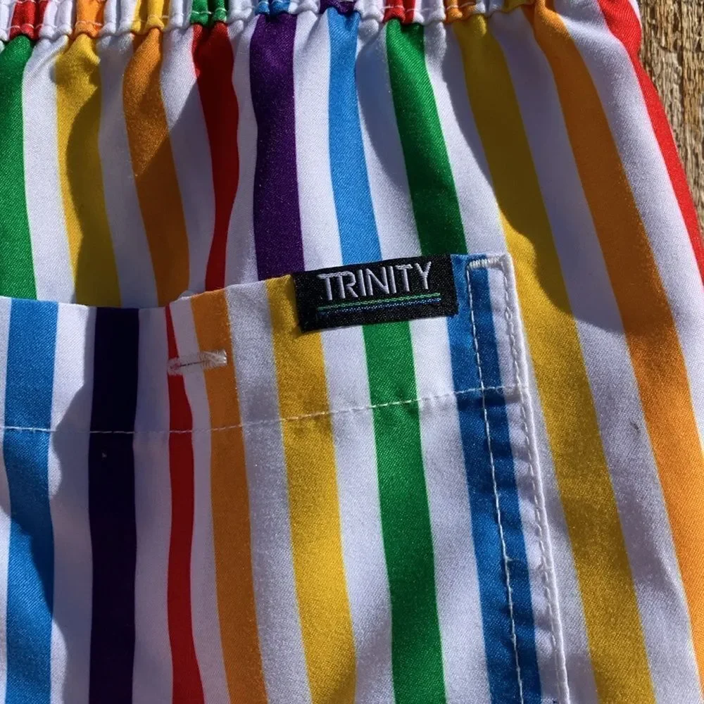 Take 50% OFF- Trinity Collective Rainbow Striped Unlined Swim Trunks, Size-M